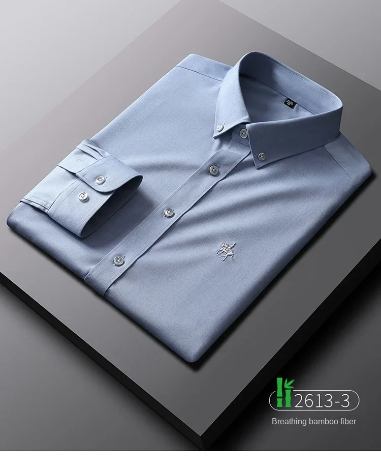 New men's thin high-grade ice silk bamboo fiber long-sleeved shirt business casual wrinkle silky shirt wholesale， men clothing