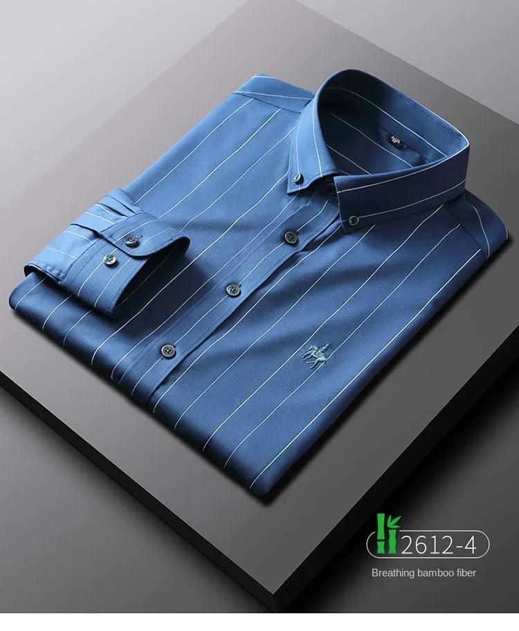 New men's thin high-grade ice silk bamboo fiber long-sleeved shirt business casual wrinkle silky shirt wholesale， men clothing