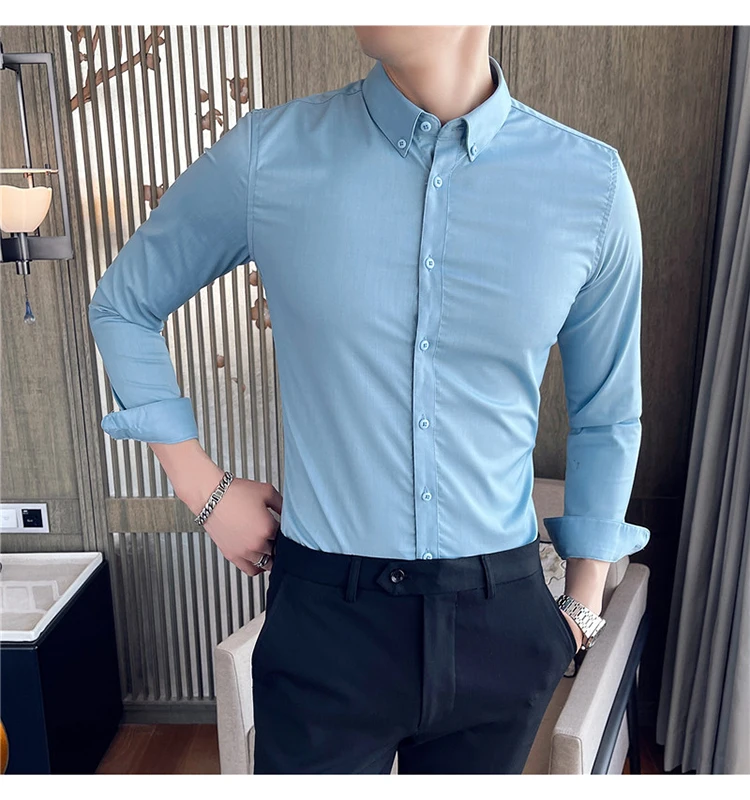 British Style Mens Shirt Long Sleeve 2024 New Solid Casual Slim Fit Formal Dress Camisas Fashion Men Clothing Oversized 7XL-S