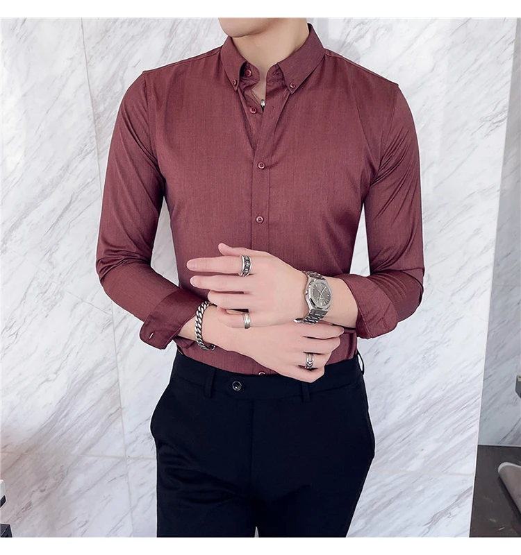 British Style Mens Shirt Long Sleeve 2024 New Solid Casual Slim Fit Formal Dress Camisas Fashion Men Clothing Oversized 7XL-S