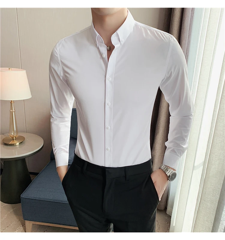 British Style Mens Shirt Long Sleeve 2024 New Solid Casual Slim Fit Formal Dress Camisas Fashion Men Clothing Oversized 7XL-S