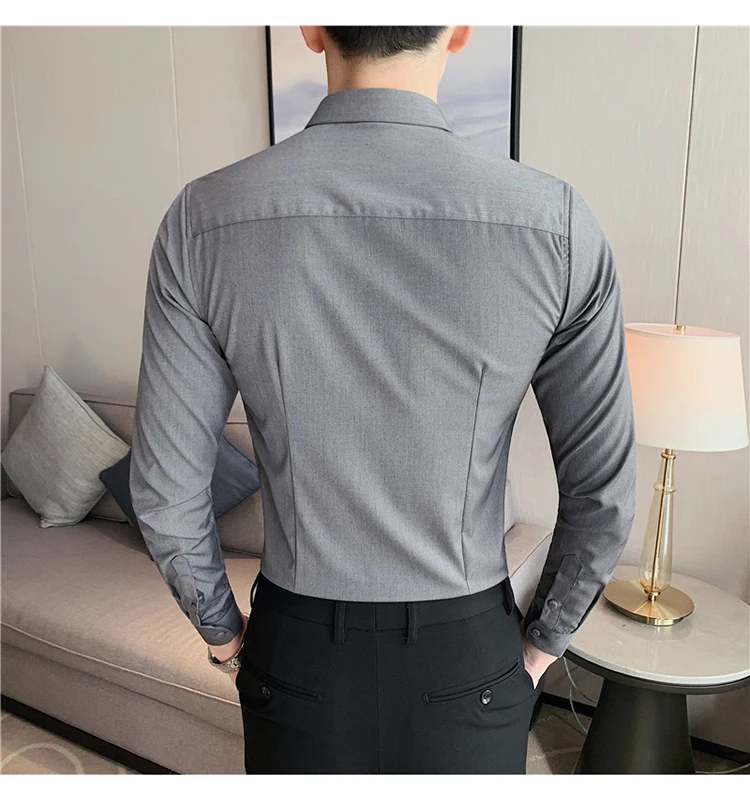 British Style Mens Shirt Long Sleeve 2024 New Solid Casual Slim Fit Formal Dress Camisas Fashion Men Clothing Oversized 7XL-S