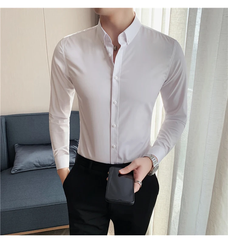 British Style Mens Shirt Long Sleeve 2024 New Solid Casual Slim Fit Formal Dress Camisas Fashion Men Clothing Oversized 7XL-S