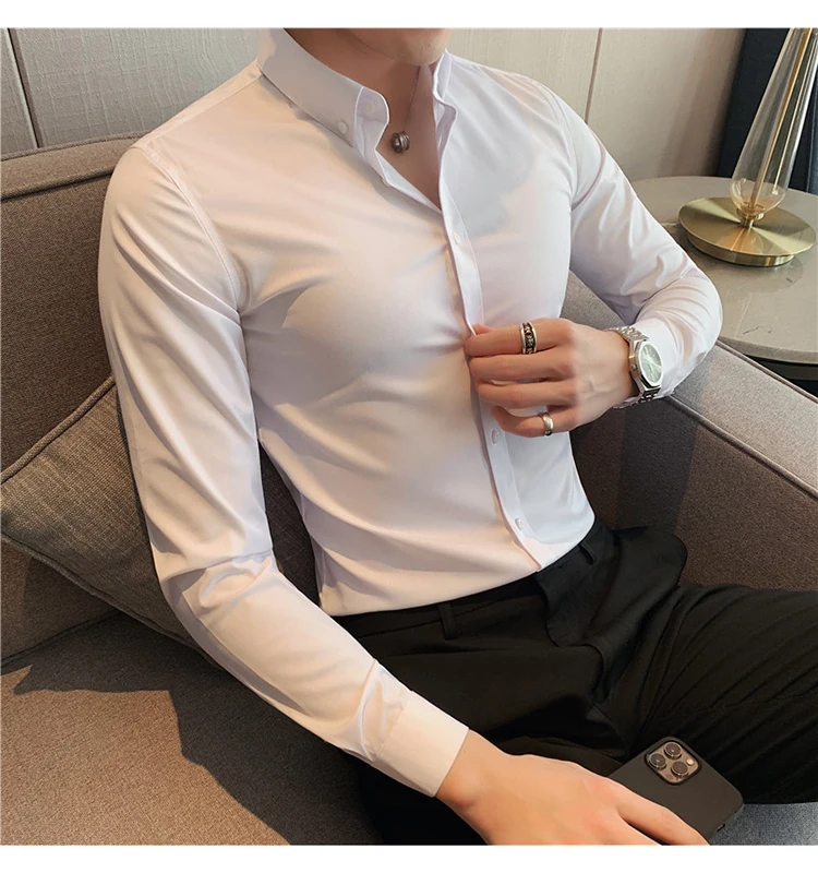 British Style Mens Shirt Long Sleeve 2024 New Solid Casual Slim Fit Formal Dress Camisas Fashion Men Clothing Oversized 7XL-S