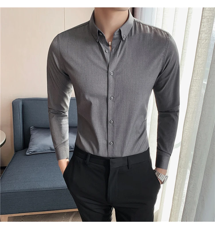 British Style Mens Shirt Long Sleeve 2024 New Solid Casual Slim Fit Formal Dress Camisas Fashion Men Clothing Oversized 7XL-S