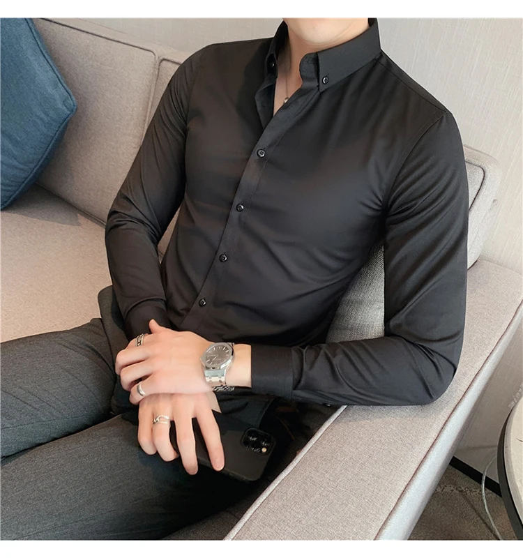 British Style Mens Shirt Long Sleeve 2024 New Solid Casual Slim Fit Formal Dress Camisas Fashion Men Clothing Oversized 7XL-S