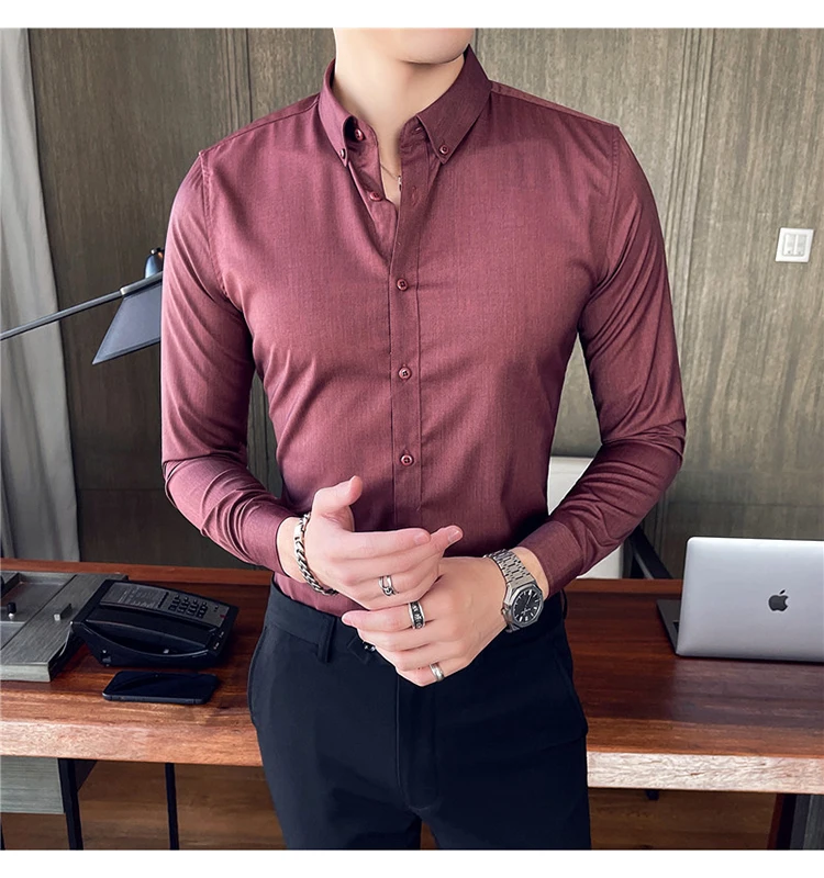 British Style Mens Shirt Long Sleeve 2024 New Solid Casual Slim Fit Formal Dress Camisas Fashion Men Clothing Oversized 7XL-S