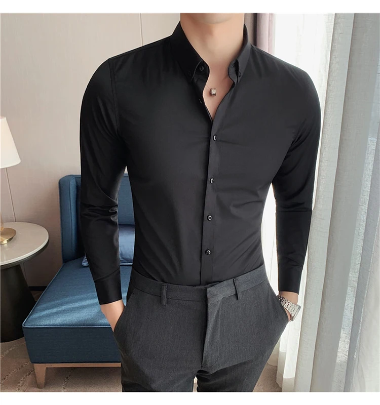 British Style Mens Shirt Long Sleeve 2024 New Solid Casual Slim Fit Formal Dress Camisas Fashion Men Clothing Oversized 7XL-S