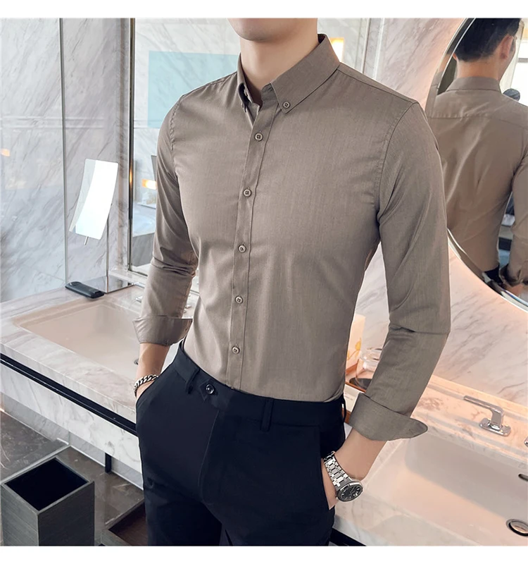 British Style Mens Shirt Long Sleeve 2024 New Solid Casual Slim Fit Formal Dress Camisas Fashion Men Clothing Oversized 7XL-S