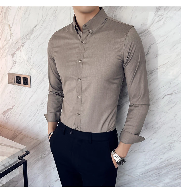 British Style Mens Shirt Long Sleeve 2024 New Solid Casual Slim Fit Formal Dress Camisas Fashion Men Clothing Oversized 7XL-S