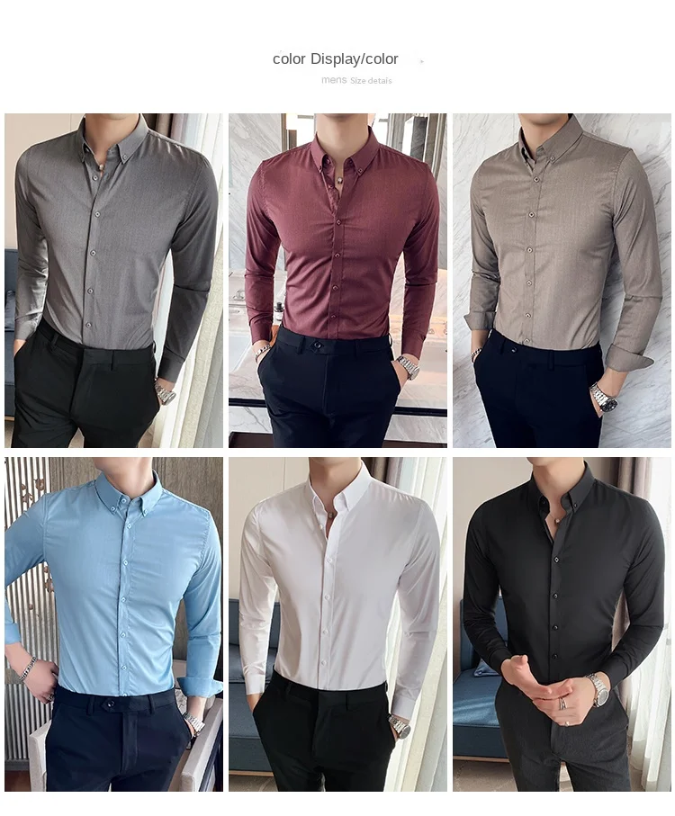 British Style Mens Shirt Long Sleeve 2024 New Solid Casual Slim Fit Formal Dress Camisas Fashion Men Clothing Oversized 7XL-S