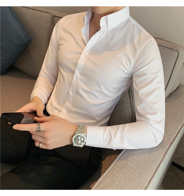 British Style Mens Shirt Long Sleeve 2024 New Solid Casual Slim Fit Formal Dress Camisas Fashion Men Clothing Oversized 7XL-S