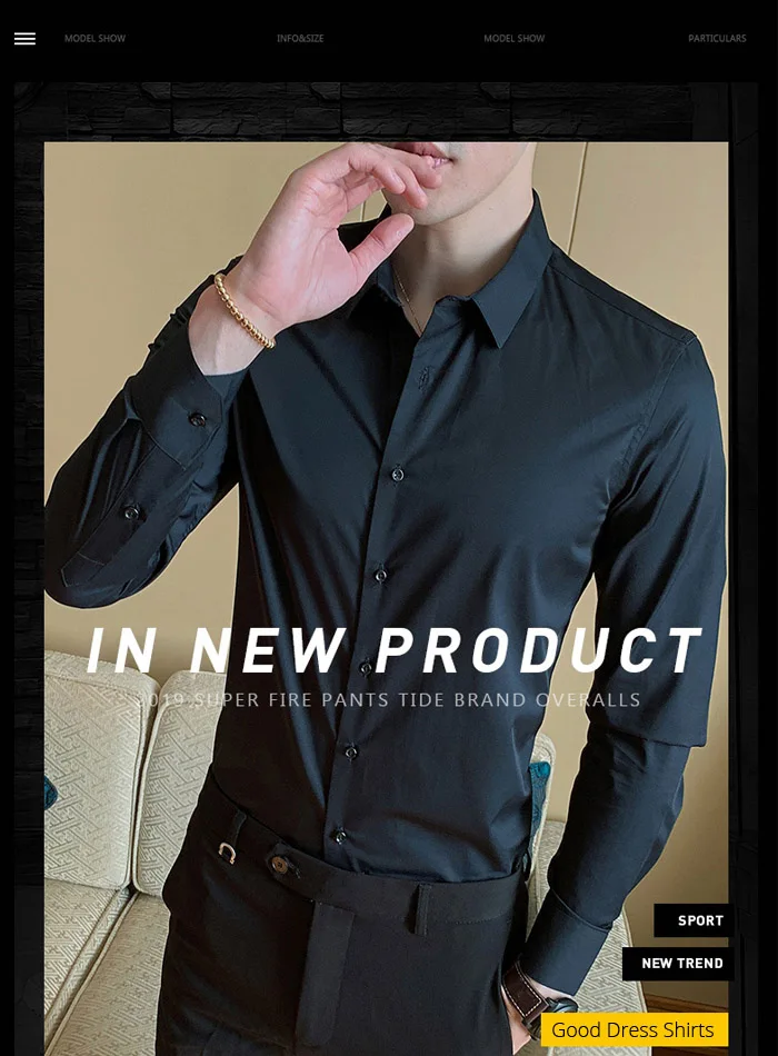 Spring and Autumn Business Solid Color Thin Lapel Long Sleeved Shirt for Men