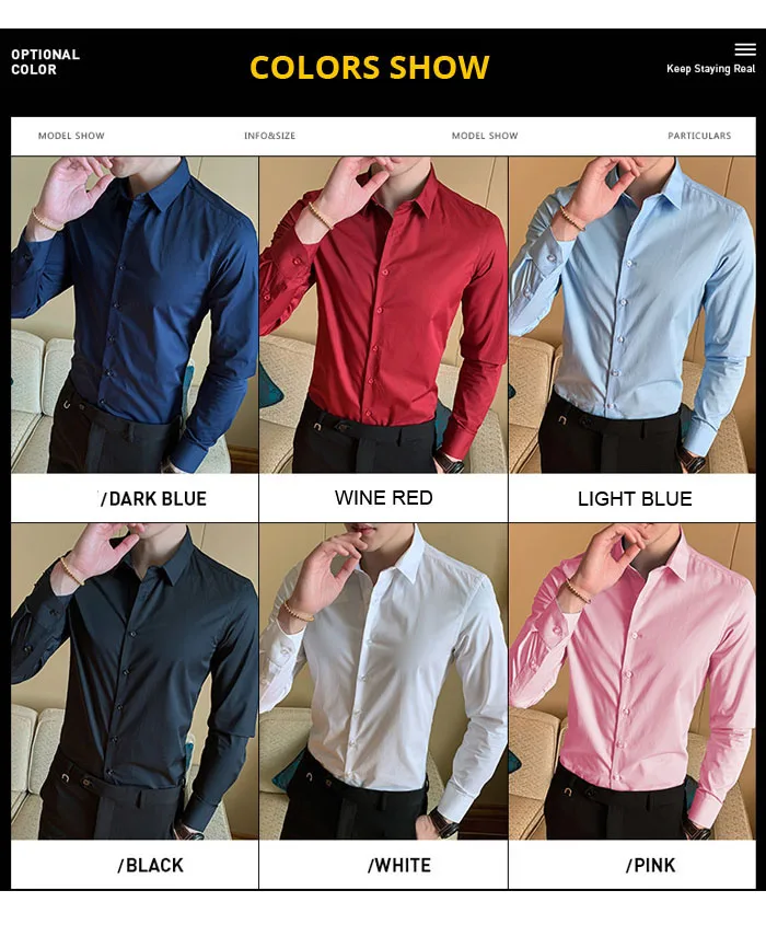 Spring and Autumn Business Solid Color Thin Lapel Long Sleeved Shirt for Men