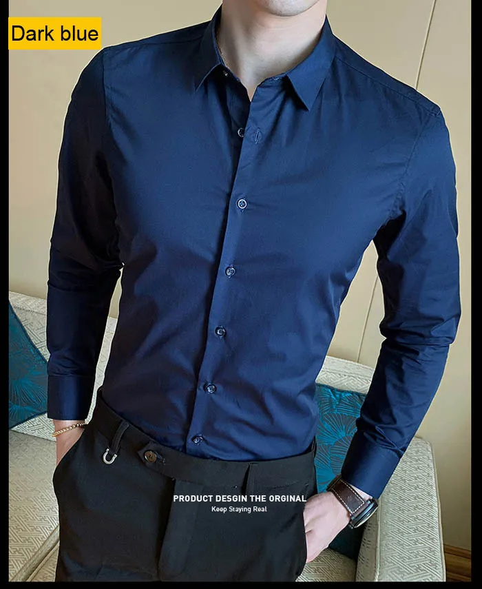 Spring and Autumn Business Solid Color Thin Lapel Long Sleeved Shirt for Men