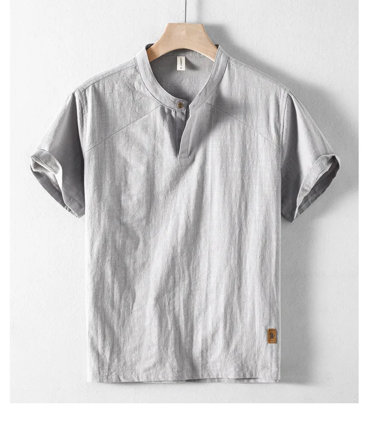 M-5XL 2024 Summer Thin New Men's Casual Shirts Retro Chinese Style Stand Collar Fit Cotton Linen Short Sleeve Shirt White Green