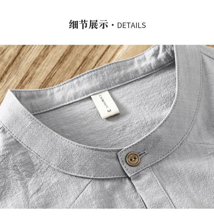 M-5XL 2024 Summer Thin New Men's Casual Shirts Retro Chinese Style Stand Collar Fit Cotton Linen Short Sleeve Shirt White Green