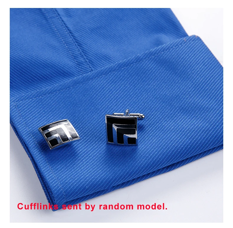 Men's French Cuff Dress Shirt Covered Button Long Sleeve Men Business Formal Shirts Royal Blue Wedding Party Cufflinks Tuxedo