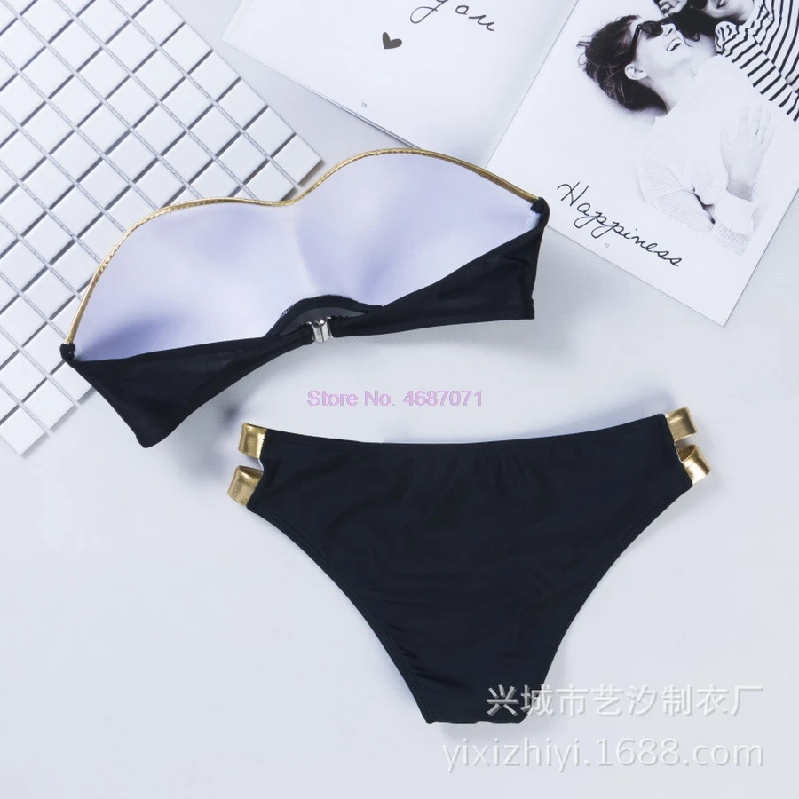 by dhl 200pcs hot Gold Stamping Bikini Set Sexy Padded Women Swimsuit Push Up Bandeau Swimwear Beachwear Brazil Bathing Suit