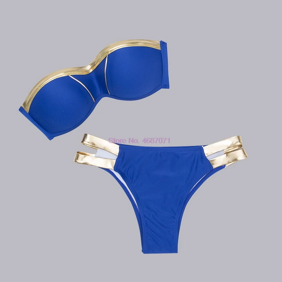 by dhl 200pcs hot Gold Stamping Bikini Set Sexy Padded Women Swimsuit Push Up Bandeau Swimwear Beachwear Brazil Bathing Suit