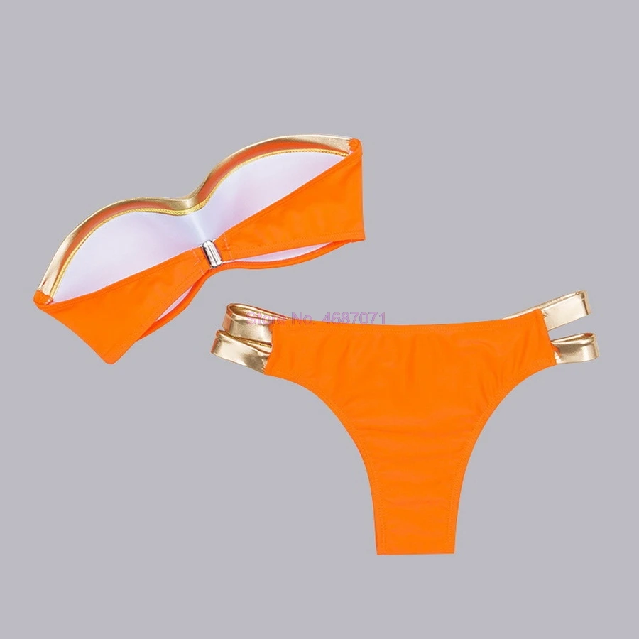 by dhl 200pcs hot Gold Stamping Bikini Set Sexy Padded Women Swimsuit Push Up Bandeau Swimwear Beachwear Brazil Bathing Suit