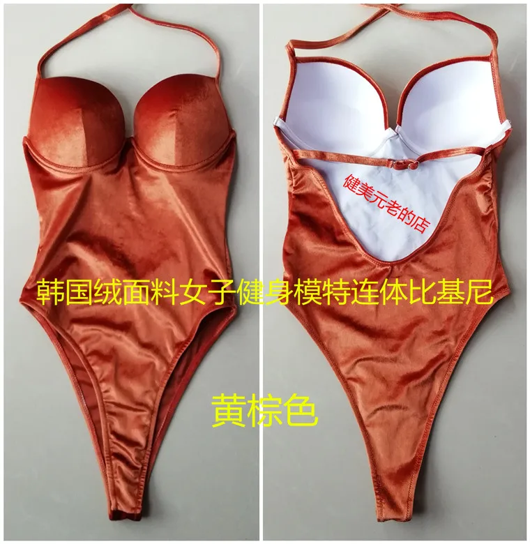 NPC IFBB Korean Velvet Bikini Women Fitness Model Competition One-piece Bikini Swimwear Cover Up