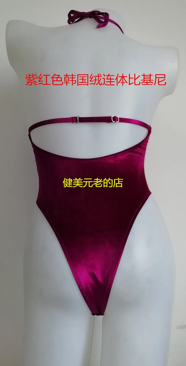 NPC IFBB Korean Velvet Bikini Women Fitness Model Competition One-piece Bikini Swimwear Cover Up