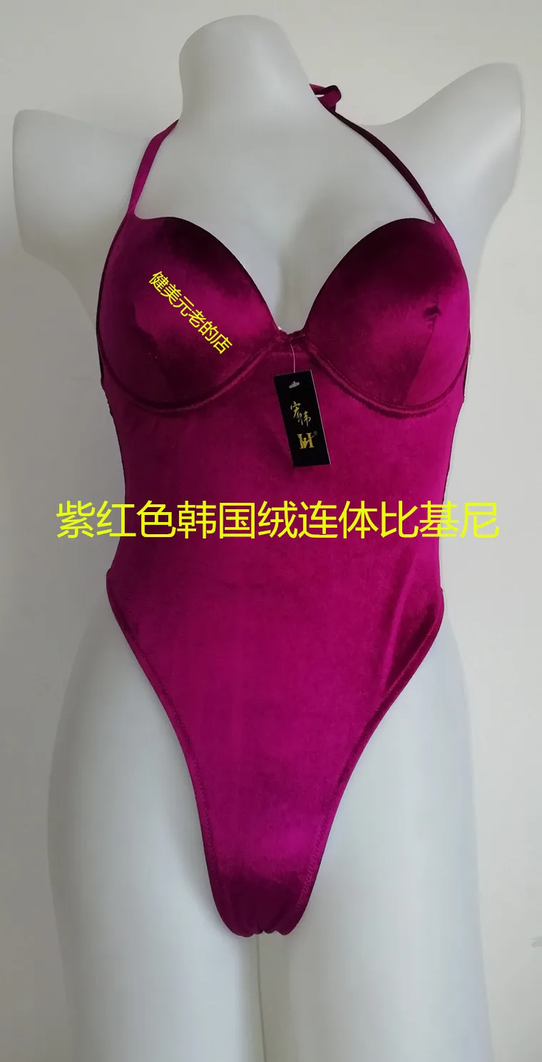 NPC IFBB Korean Velvet Bikini Women Fitness Model Competition One-piece Bikini Swimwear Cover Up