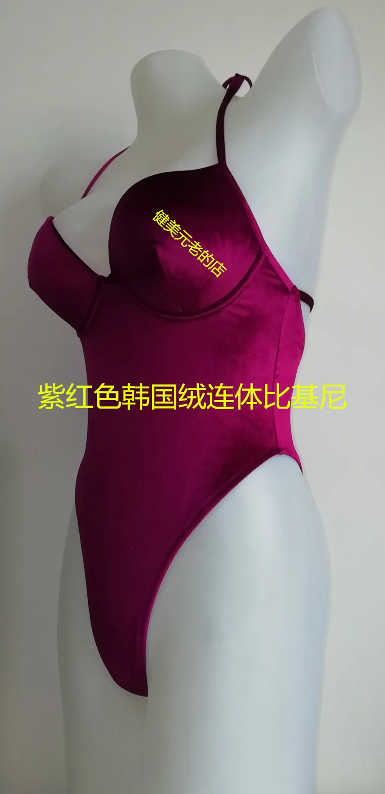 NPC IFBB Korean Velvet Bikini Women Fitness Model Competition One-piece Bikini Swimwear Cover Up