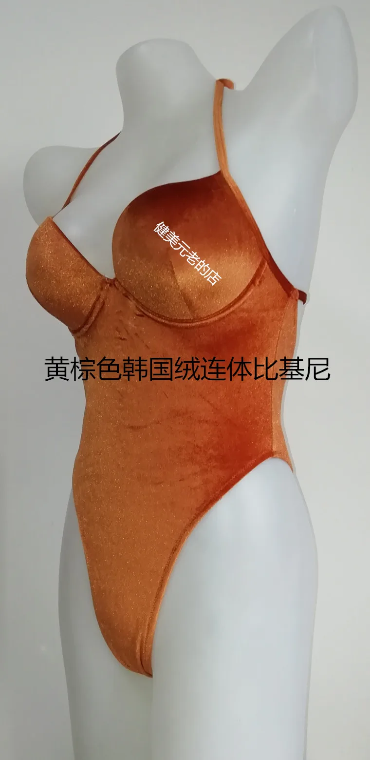 NPC IFBB Korean Velvet Bikini Women Fitness Model Competition One-piece Bikini Swimwear Cover Up