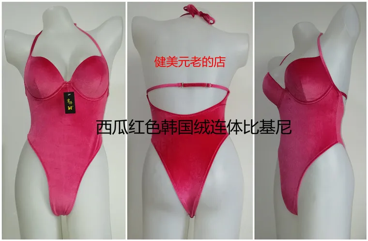 NPC IFBB Korean Velvet Bikini Women Fitness Model Competition One-piece Bikini Swimwear Cover Up