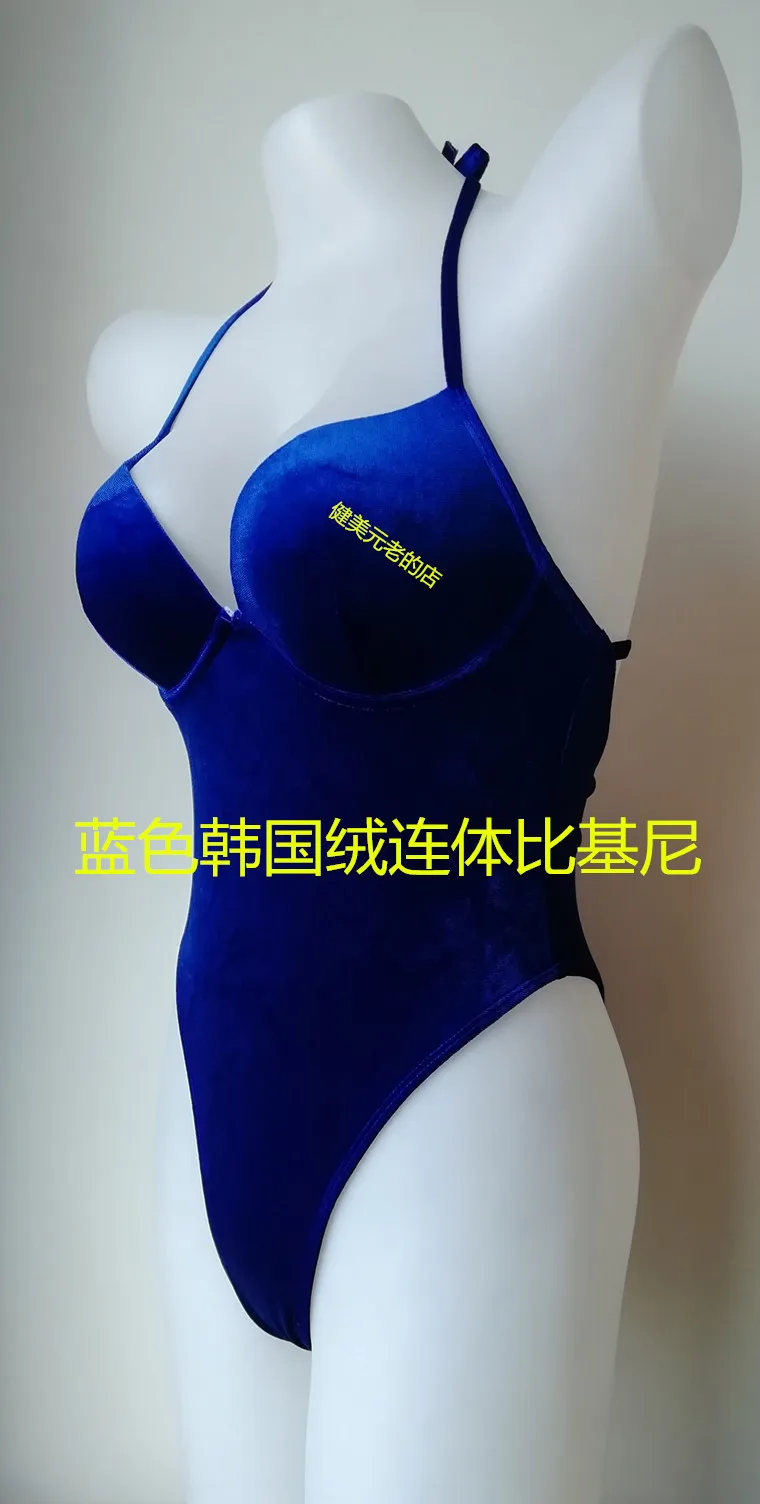 NPC IFBB Korean Velvet Bikini Women Fitness Model Competition One-piece Bikini Swimwear Cover Up