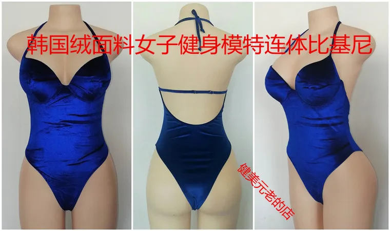 NPC IFBB Korean Velvet Bikini Women Fitness Model Competition One-piece Bikini Swimwear Cover Up