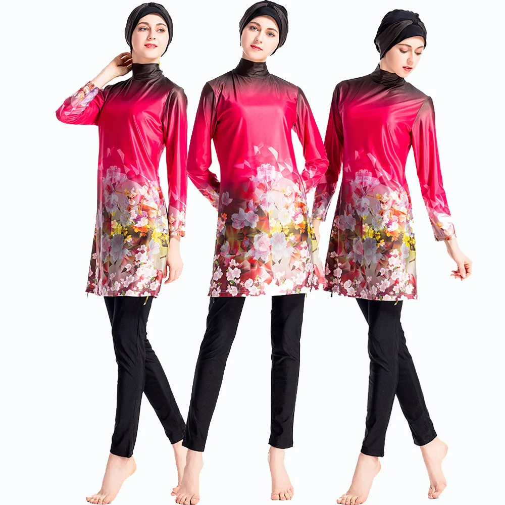 Woman Swimsuit Burkini Flower Print Conservative Swimwear Muslim Islamic Women's Swim Surf Wear Modest Beach Bathing Suit