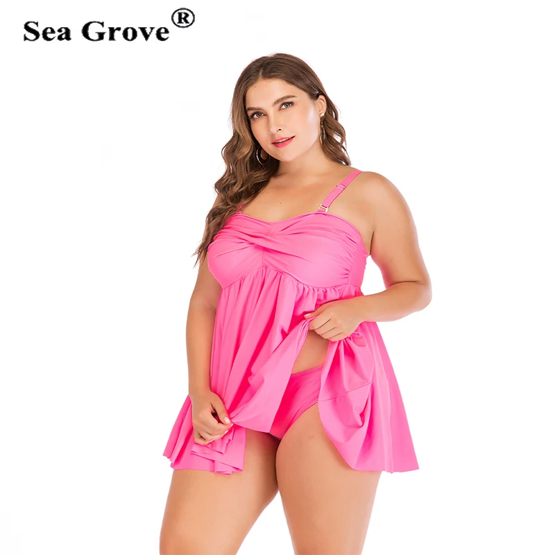 Plus Size Twist Tankini Set Two Piece Bathing Suit Women Swimwear Female Straps pink Beach Dress Large Swimsuit 3XL 4XL 5XL