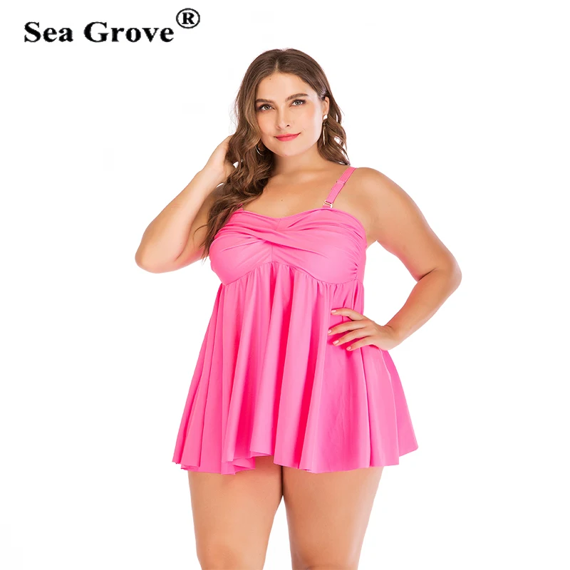 Plus Size Twist Tankini Set Two Piece Bathing Suit Women Swimwear Female Straps pink Beach Dress Large Swimsuit 3XL 4XL 5XL