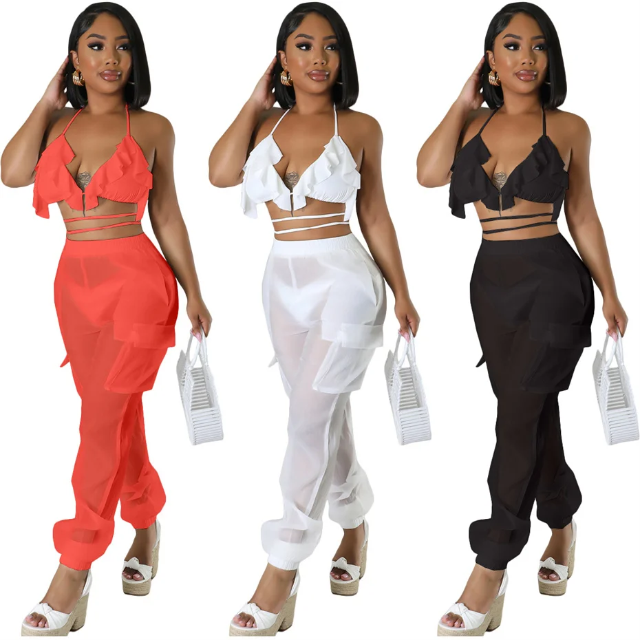 5PCS Bulk Items Wholesale Sexy Bikini sets Chiffon Swimsuit 3 Piece Set outfits 2023 See Through Pants Set Beach swimwear X11222