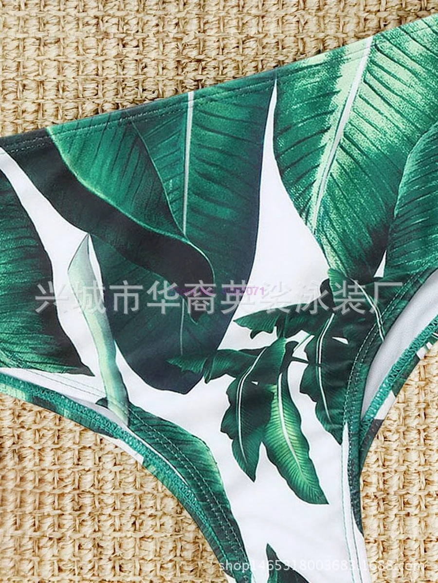 by dhl 100pcs new Women Strapless Palm Leaf Print High Cut Bikini Set Bandeau Swimwear Push Up Padded Swimsuit Bathing Suit