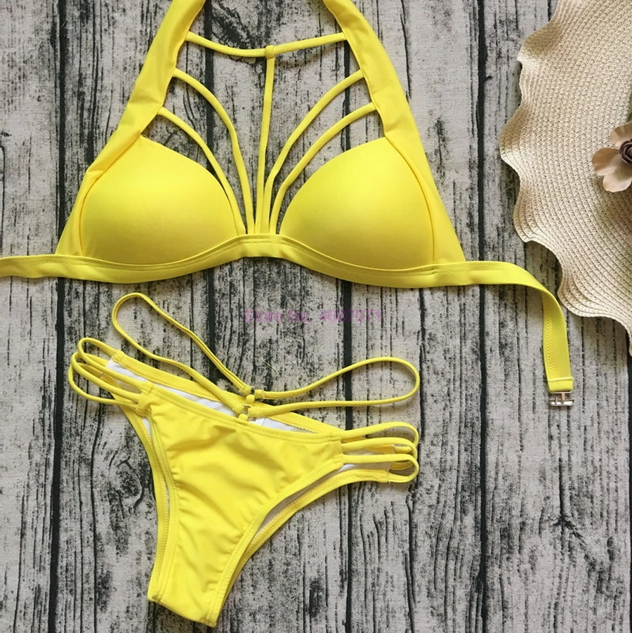 by dhl 100pcs new Halter High Neck Strappy Backless Padded Bikini Set Women Swimwear Brazilian Bathing Suit Swimsuit Biquinis