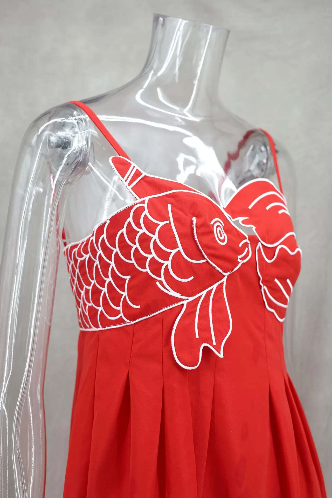 Melphieer Fish-shaped 3D Embroidered Tube Top Red Beach Dress Fashion Long Beach Cover up Woman Swimwear Bikini Beachwear Outfit