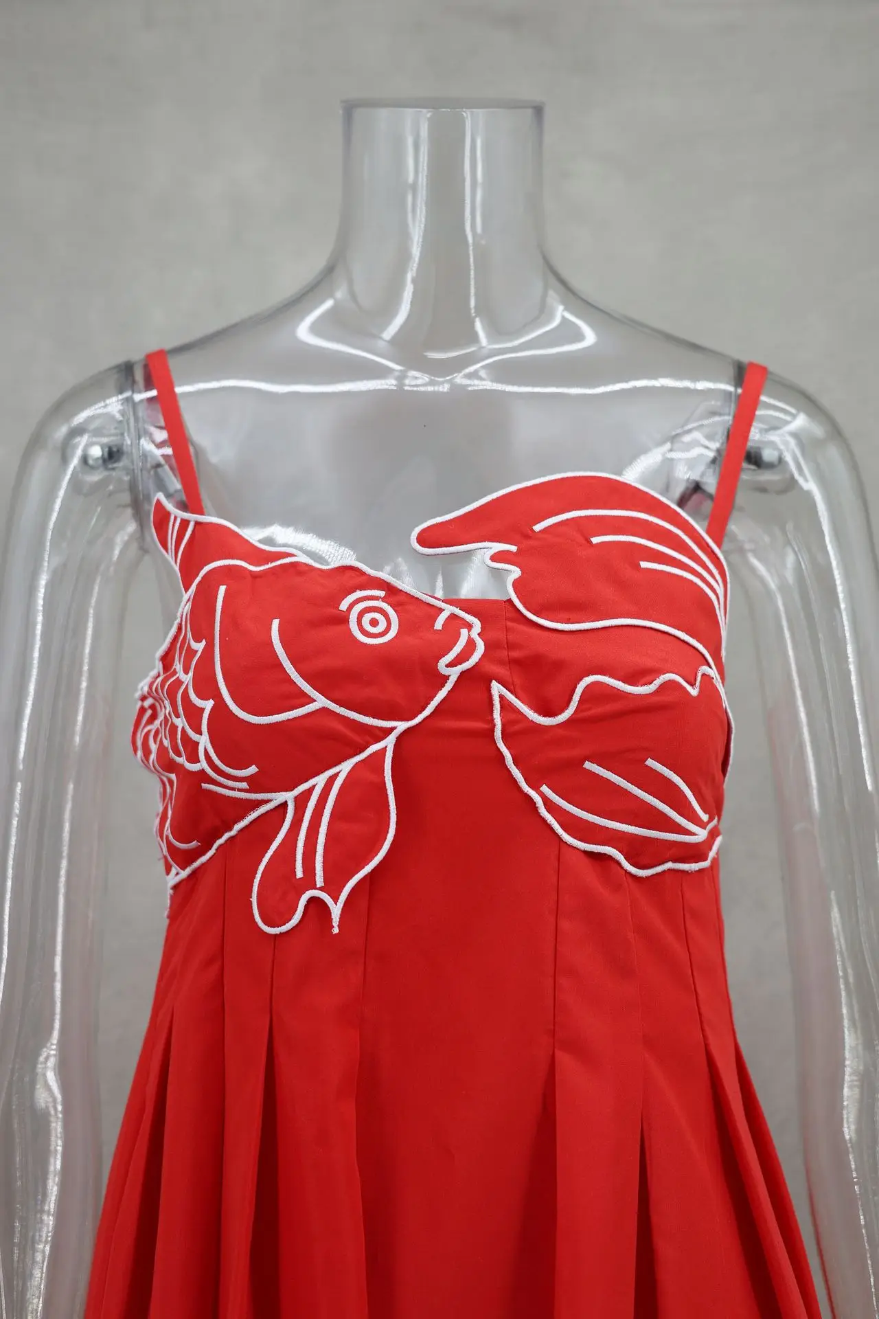 Melphieer Fish-shaped 3D Embroidered Tube Top Red Beach Dress Fashion Long Beach Cover up Woman Swimwear Bikini Beachwear Outfit