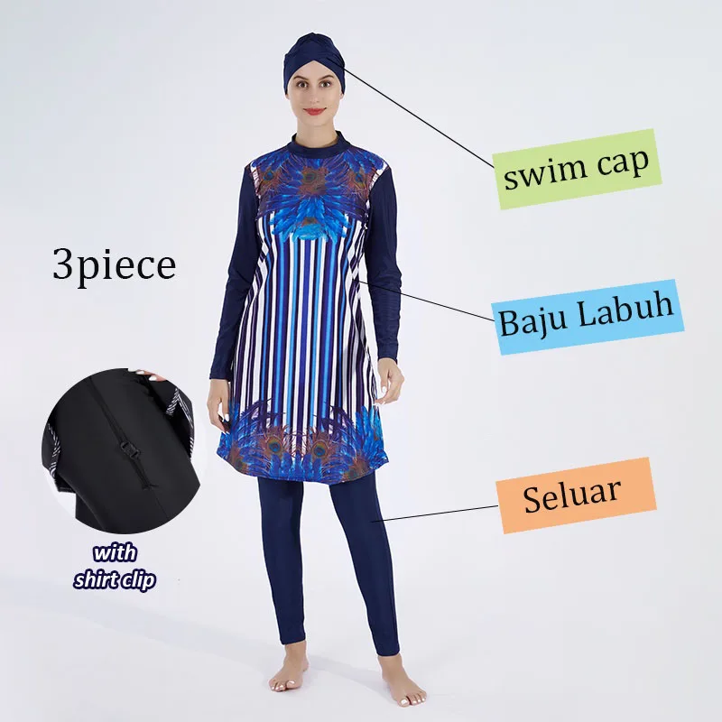 4 Pcs Women's Muslim Swimwear Digital Printed Lslamic Clothes Hijab Long Sleeves Sport Swimsuit Burkinis Wear Bathing Suit 4XL