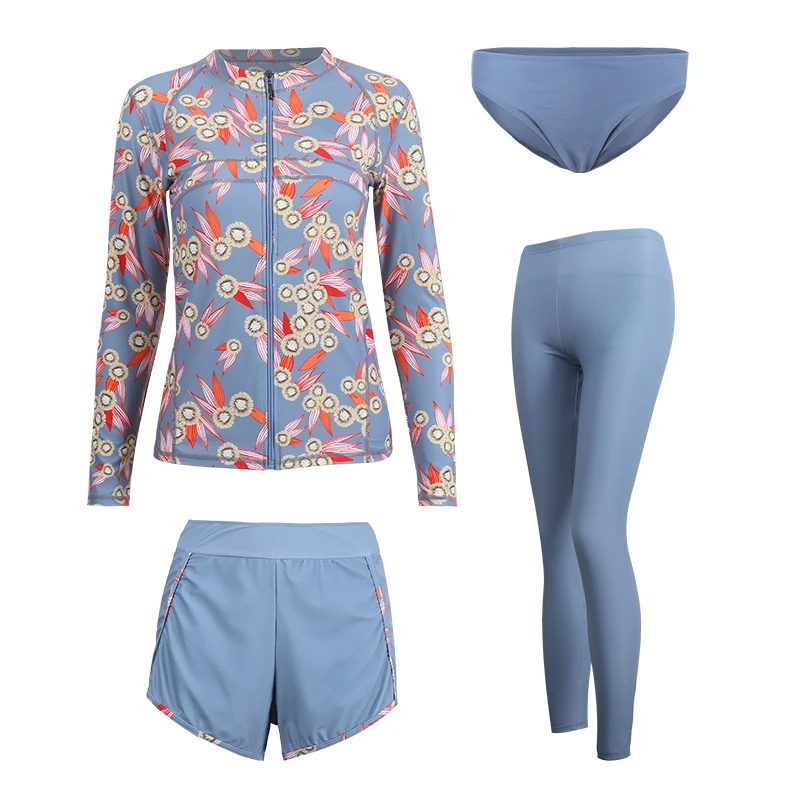 Women Long Sleeve Swimsuit Rash Guard Female 4 Pieces Separate Swimwear Wetsuit Sports Swim Diving Suits Surfing for Beach