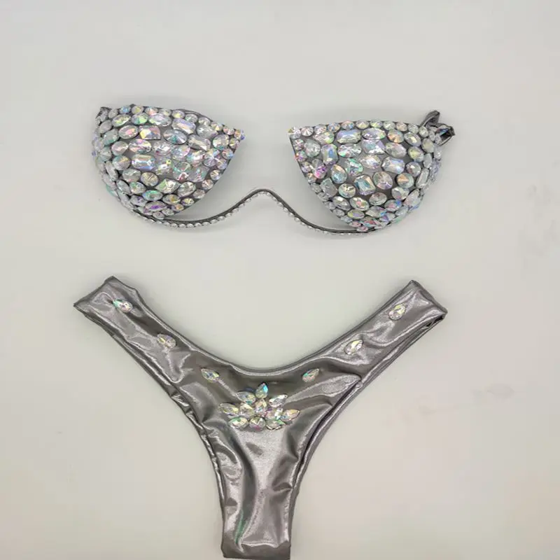 2024 Sexy Halter Crystal Swimwear Women Push Up Bikinis Rhinestone Diamond Luxury Women Bathing Suits Bandage Female Swimsuits