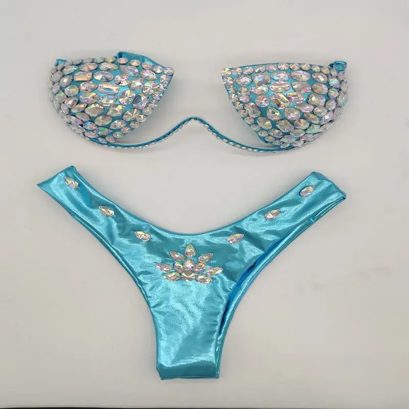 2024 Sexy Halter Crystal Swimwear Women Push Up Bikinis Rhinestone Diamond Luxury Women Bathing Suits Bandage Female Swimsuits