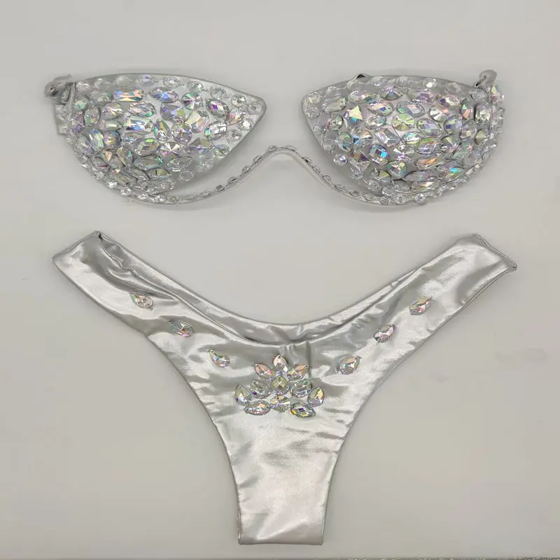 2024 Sexy Halter Crystal Swimwear Women Push Up Bikinis Rhinestone Diamond Luxury Women Bathing Suits Bandage Female Swimsuits