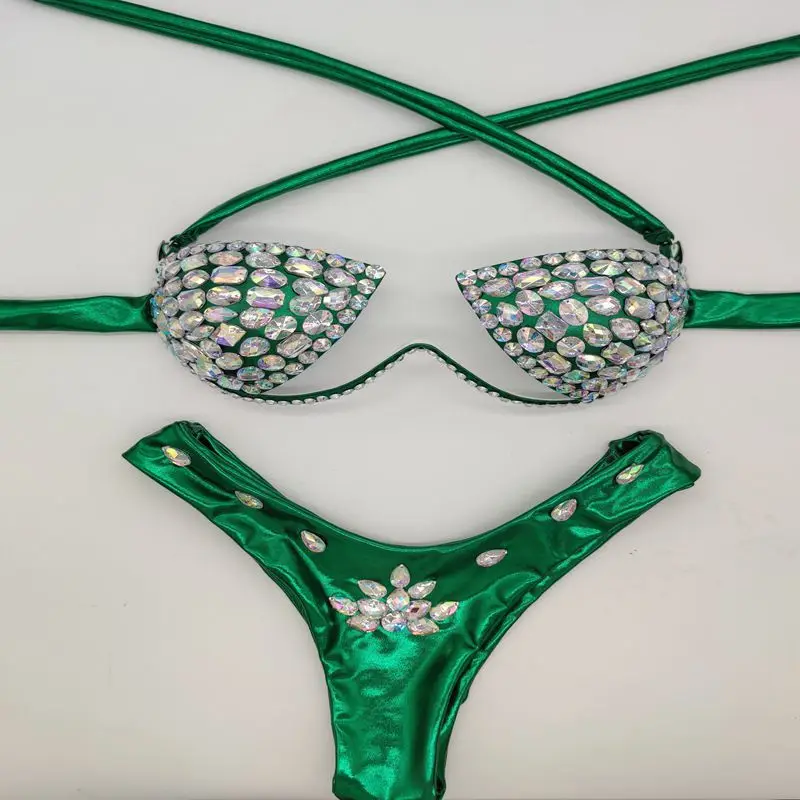 2024 Sexy Halter Crystal Swimwear Women Push Up Bikinis Rhinestone Diamond Luxury Women Bathing Suits Bandage Female Swimsuits