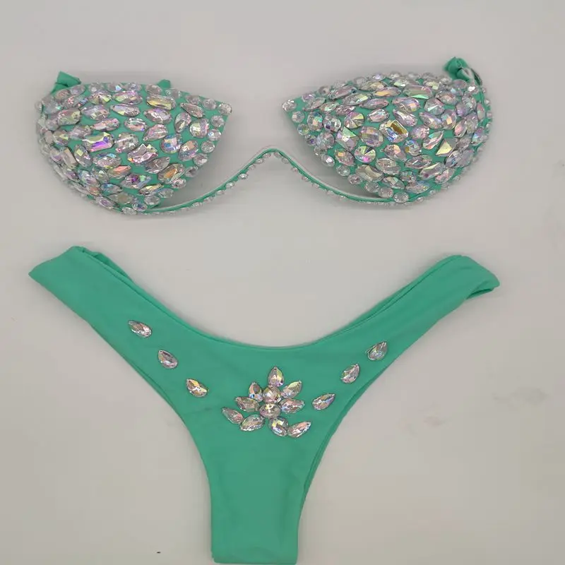 2024 Sexy Halter Crystal Swimwear Women Push Up Bikinis Rhinestone Diamond Luxury Women Bathing Suits Bandage Female Swimsuits