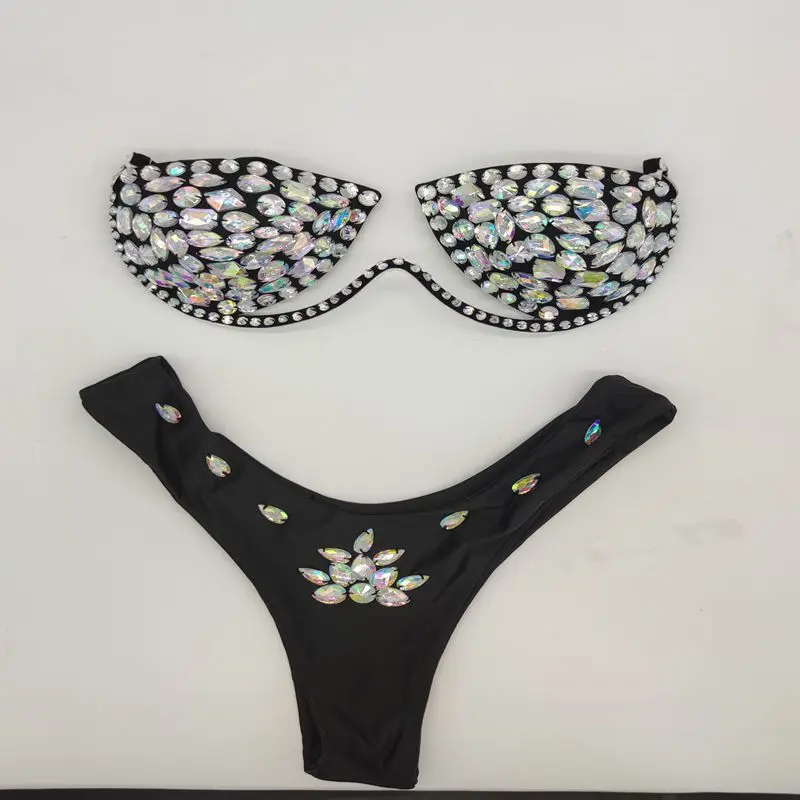 2024 Sexy Halter Crystal Swimwear Women Push Up Bikinis Rhinestone Diamond Luxury Women Bathing Suits Bandage Female Swimsuits