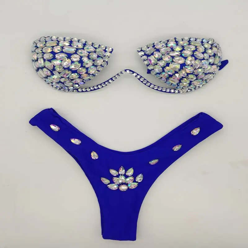 2024 Sexy Halter Crystal Swimwear Women Push Up Bikinis Rhinestone Diamond Luxury Women Bathing Suits Bandage Female Swimsuits